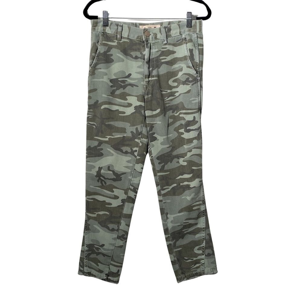AMO Camo Slouch Jeans Raw Hem Cropped Green Streetwear Size 24